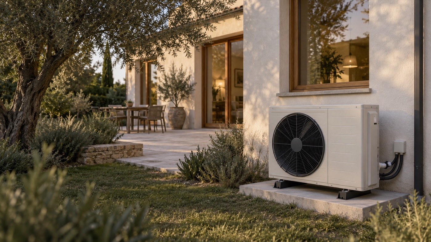 Pompe à chaleur air/eau installée devant une maison