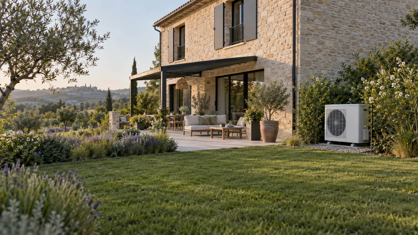 Illustration d’une maison équipée d’une pompe à chaleur