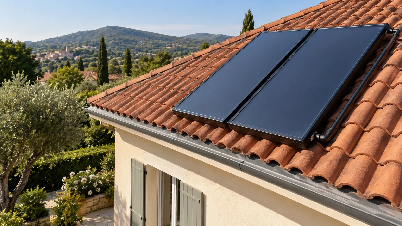 Illustration de capteurs solaires thermiques sur une maison